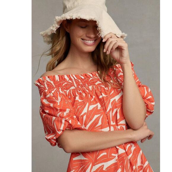 New Anthropologie WHIT TWO Banana Leaf Off-The-Shoulder Tunic Dress $198 SMALL - Picture 4 of 7